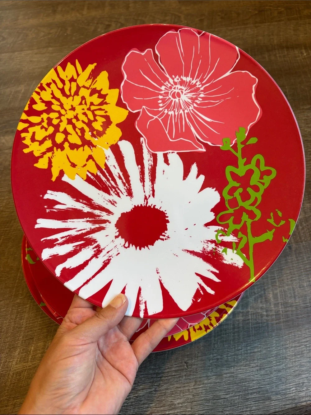 Melamine Target Home Red Floral Dinner Plates 10.5” Set of 8 Summer Picnic